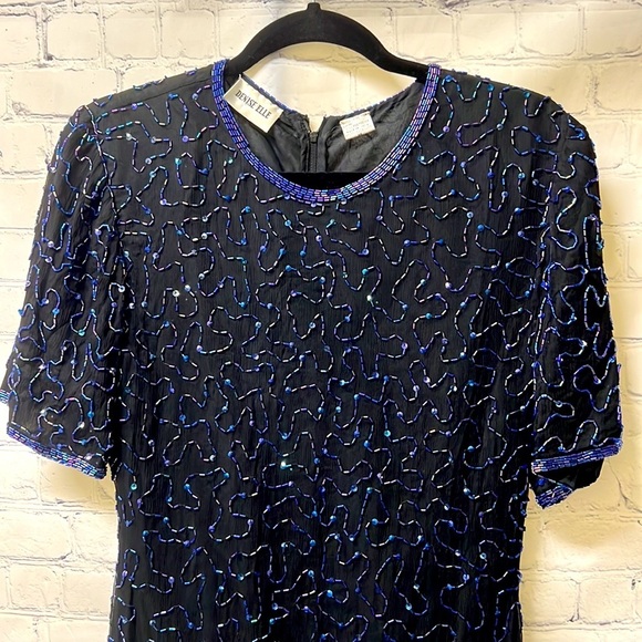 Cocktail dress. Denise Elle Size Black color with blue sequins all over dress - Picture 2 of 9